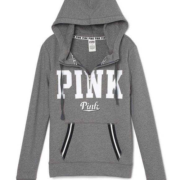 PINK Victoria's Secret Tops - PINK Victoria’s Secret Gray Hoodie Quarter Zip